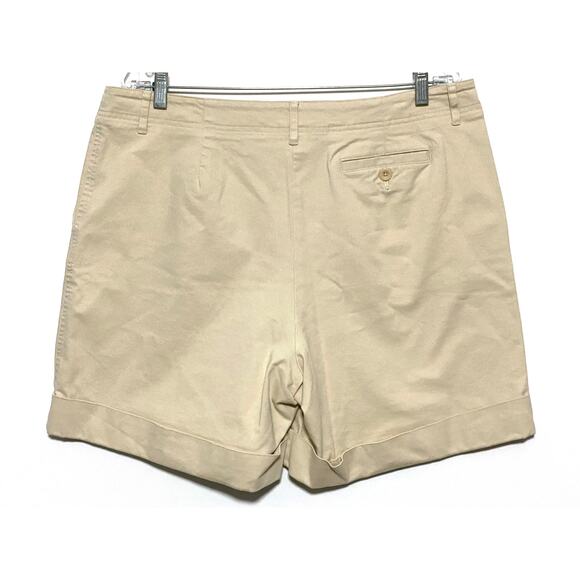 Talbots Pleated Shorts Khakis Chino Beige Cuffed High Rise Stretch Womens 16 - Picture 2 of 5